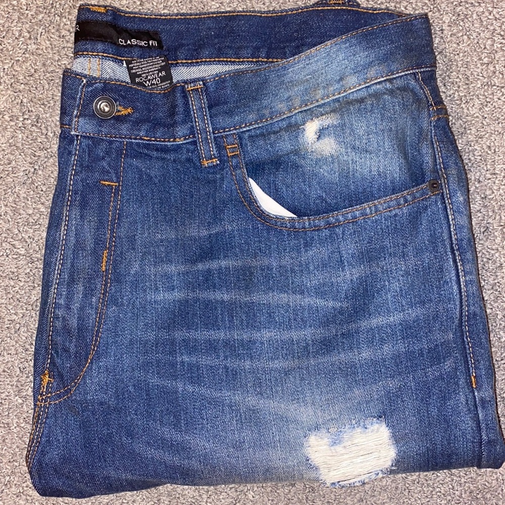 Rocawear Classic Fit Ripped Blue Jeans